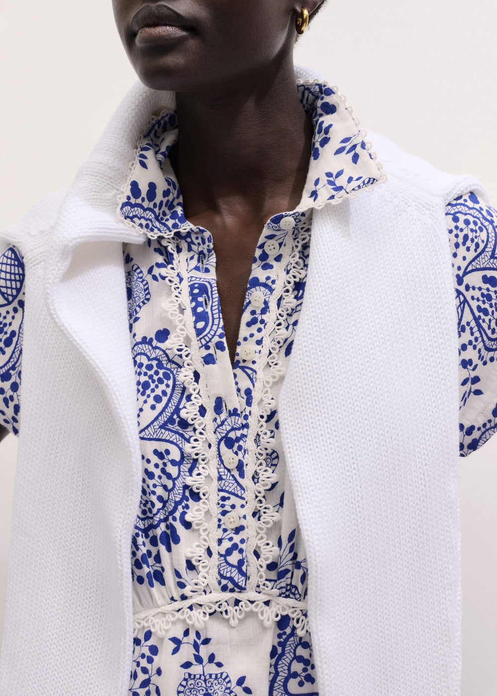 White Cheesecloth Fit + Flare In-Full-Bloom Print Midi Dress