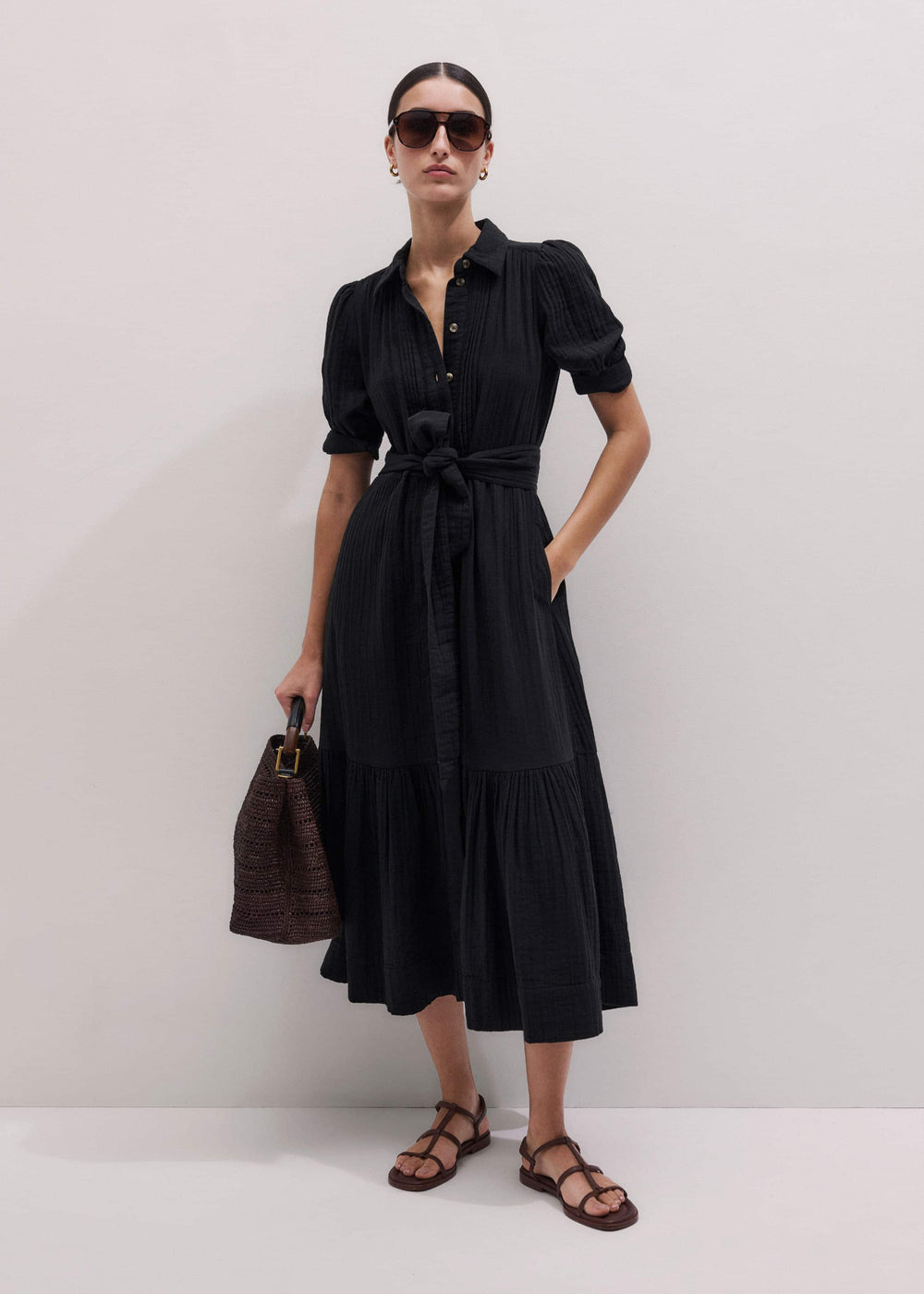Black Cheesecloth Midi Shirt