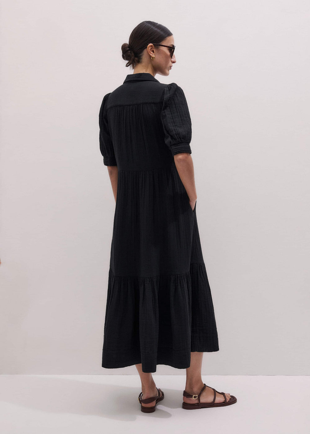 Black Cheesecloth Midi Shirt
