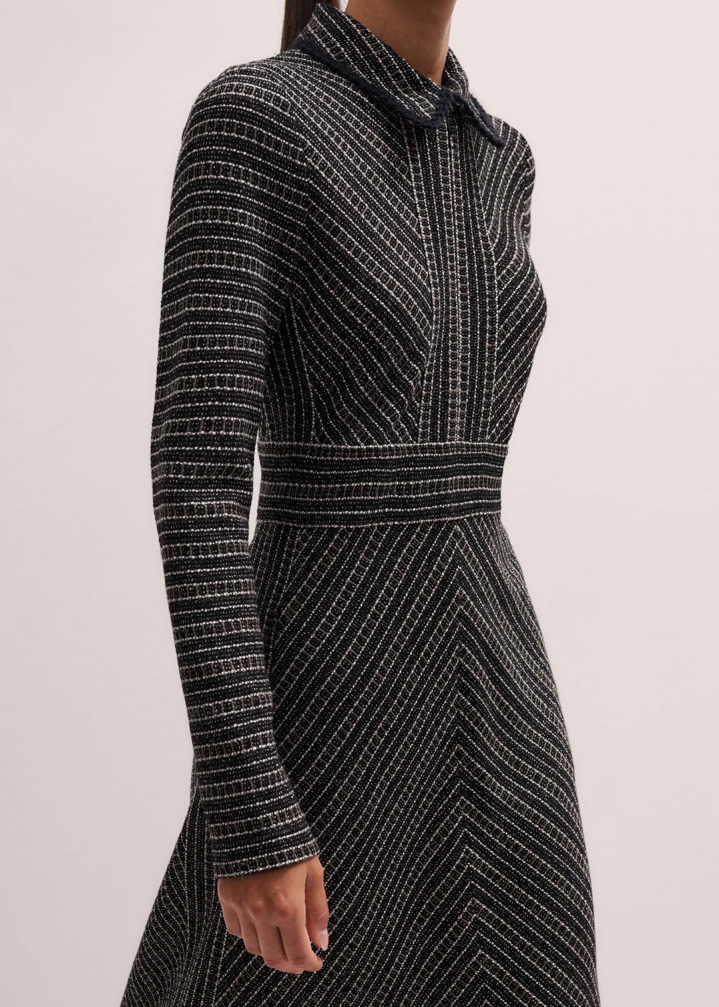 Black Stripe Tweed Midi Dress