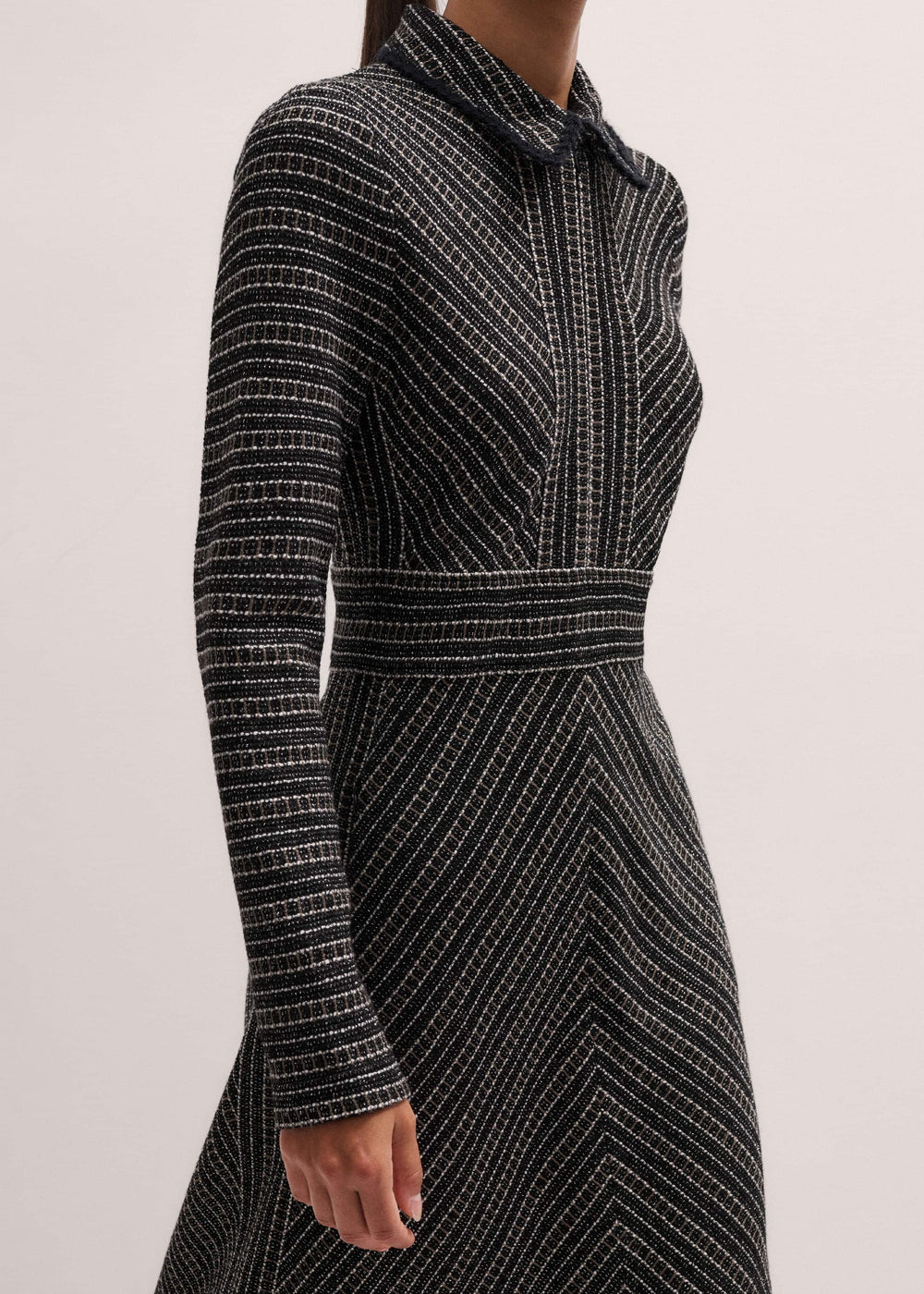 Black Stripe Tweed Midi Dress