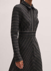 Black Stripe Tweed Midi Dress