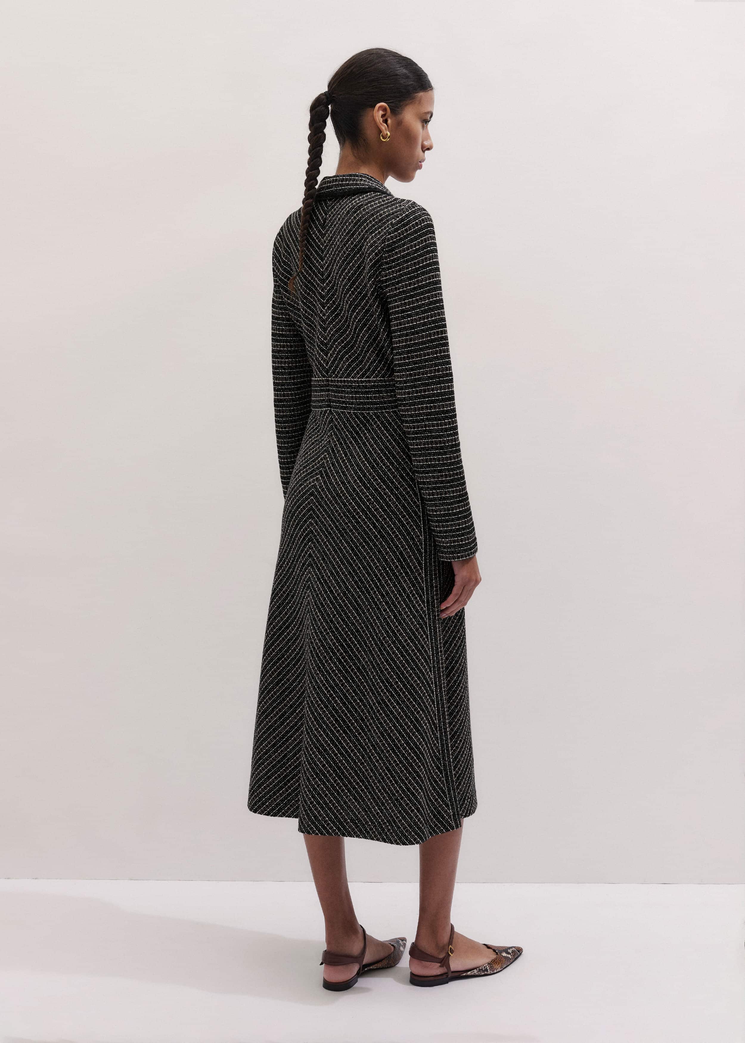 Black Stripe Tweed Midi Dress