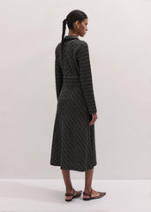 Black Stripe Tweed Midi Dress