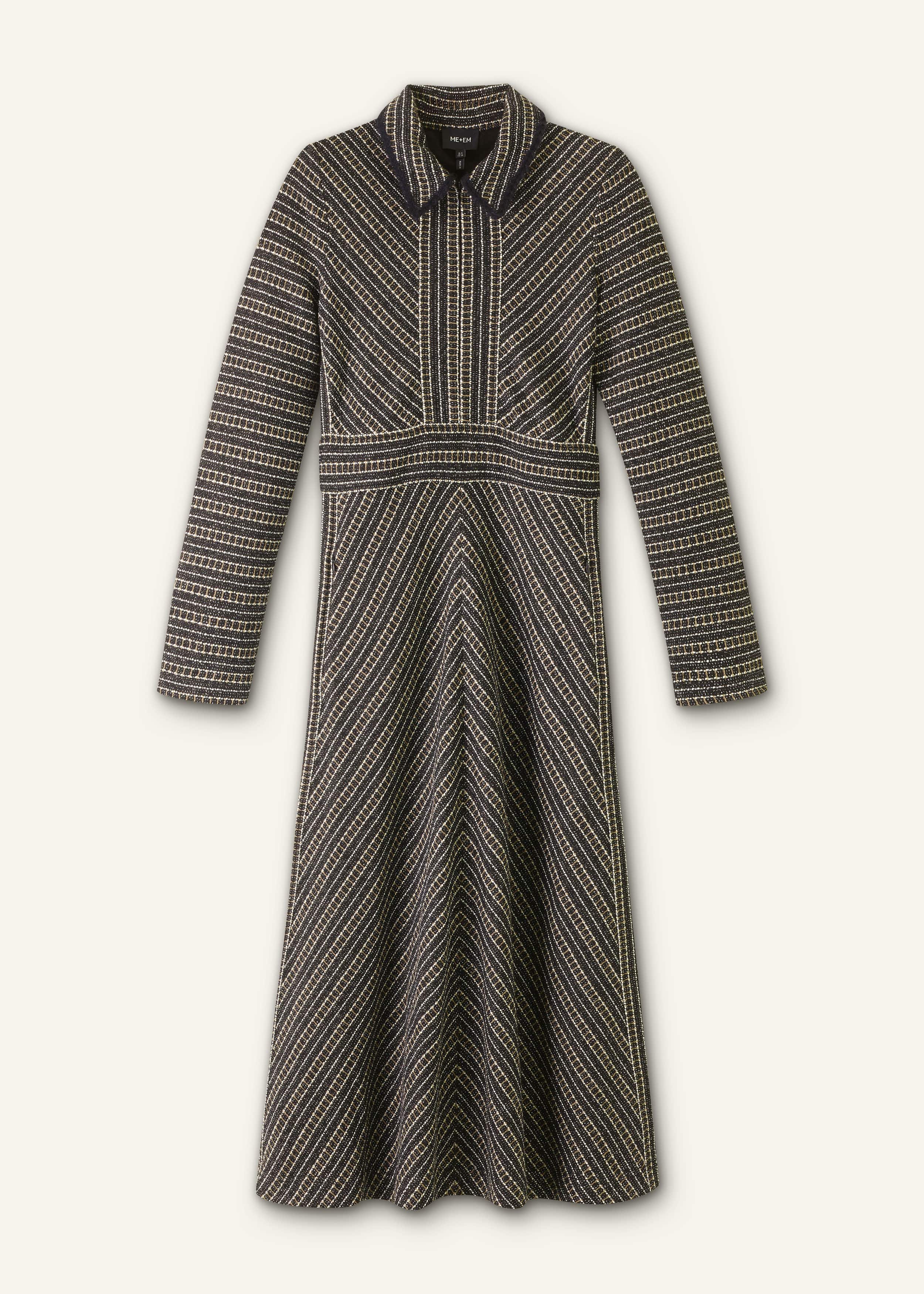 Black Stripe Tweed Midi Dress
