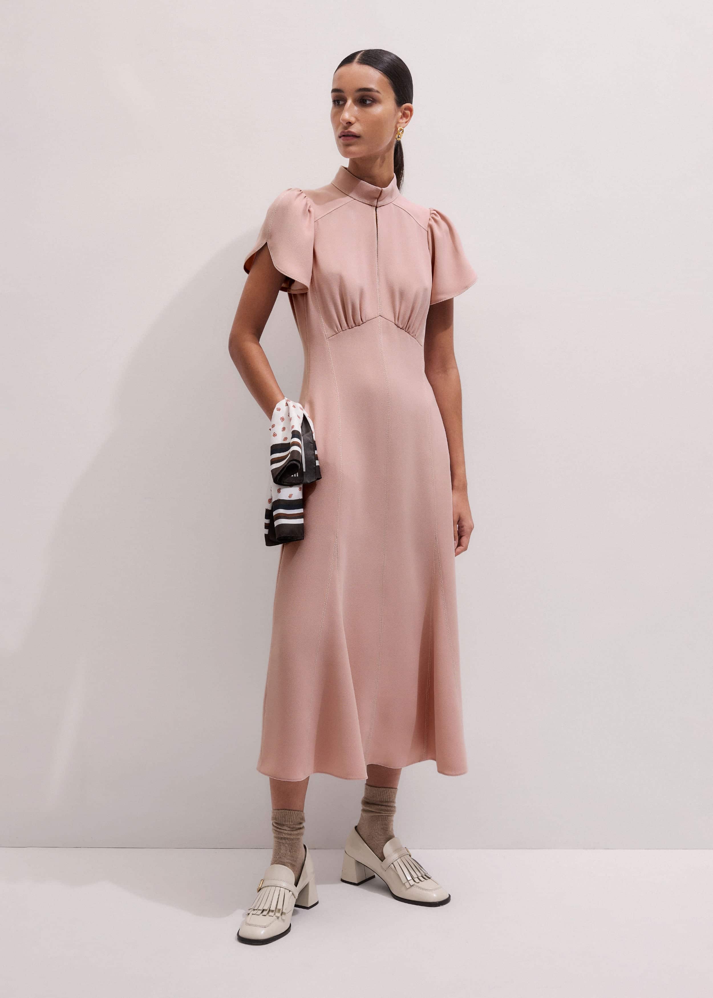 Smoke Pink Contrast Stitch Midi Dress