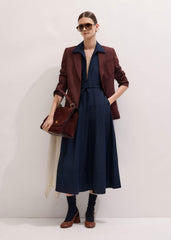 Navy Fit + Flare Shirt Midi Dress