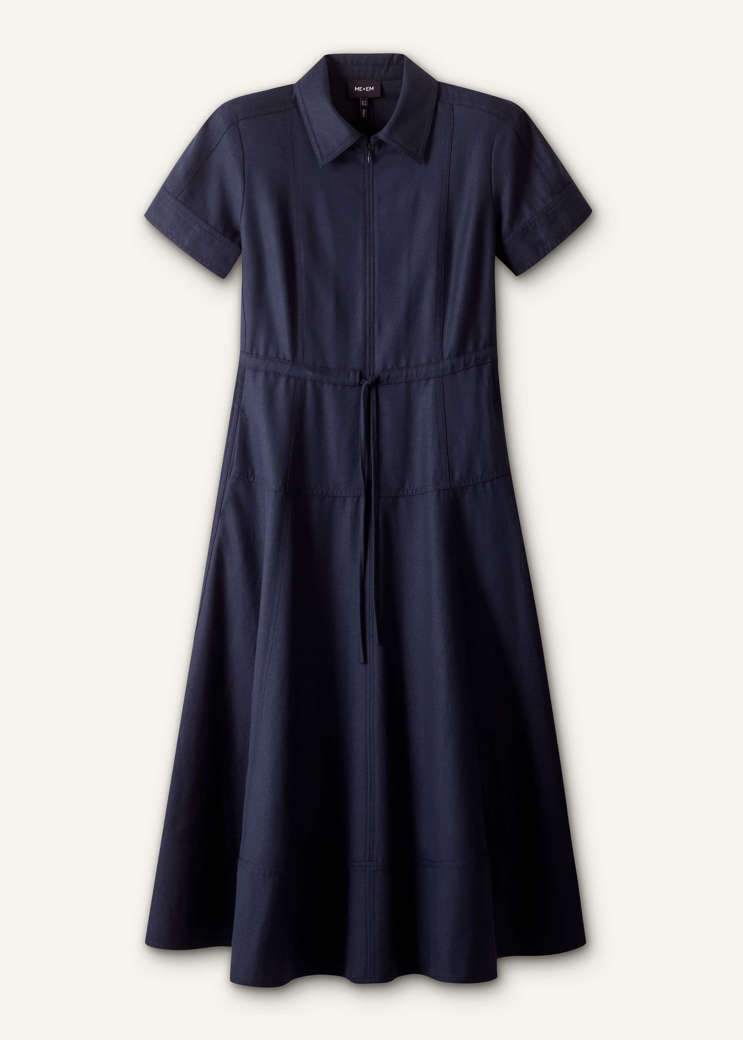 Navy Fit + Flare Shirt Midi Dress