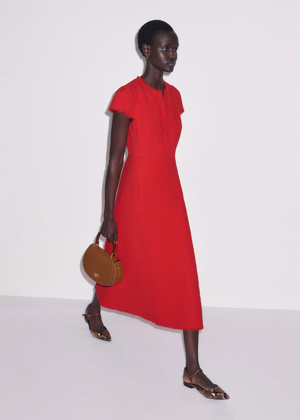 Red Fringe Detail Fit + Flare Midi Dress
