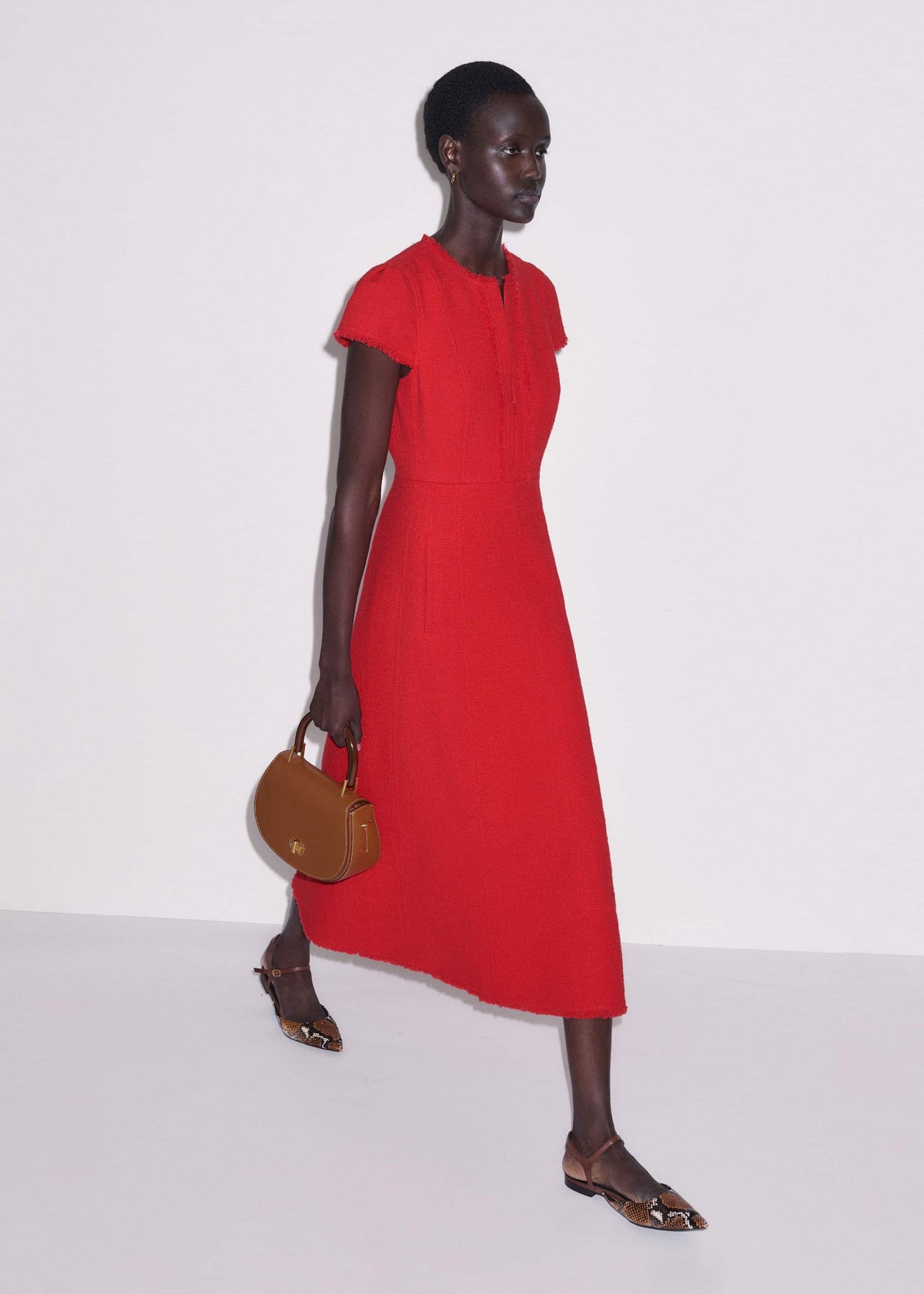 Red Fringe Detail Fit + Flare Midi Dress