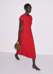 Red Fringe Detail Fit + Flare Midi Dress