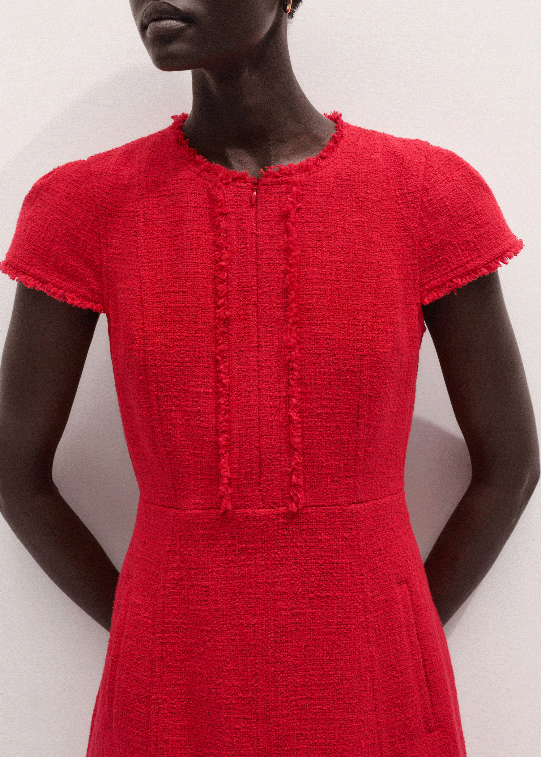 Red Fringe Detail Fit + Flare Midi Dress