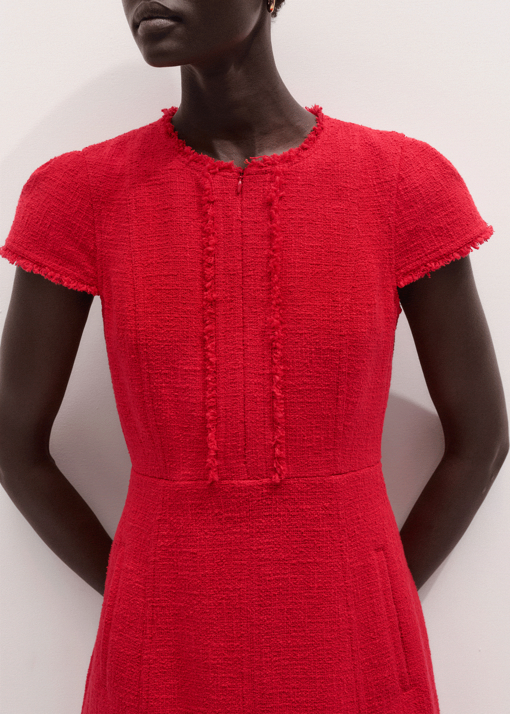 Red Fringe Detail Fit + Flare Midi Dress