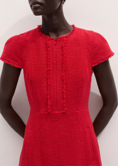 Red Fringe Detail Fit + Flare Midi Dress