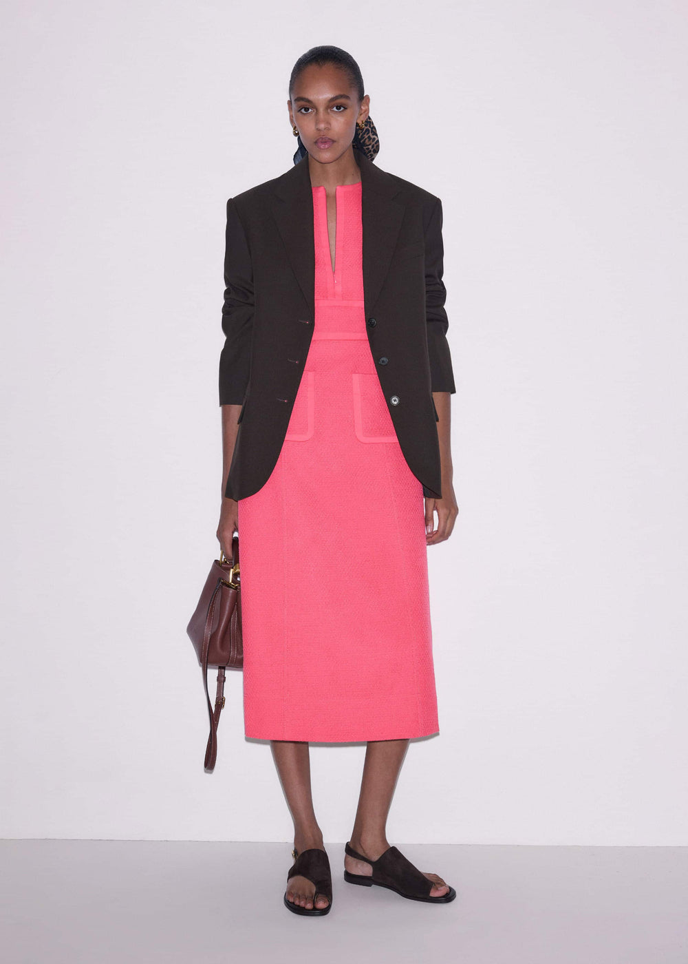 Pink Contrast Binding Fit And Flare Midi Dress