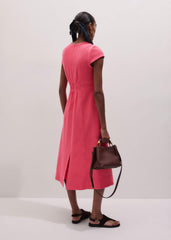 Pink Contrast Binding Fit And Flare Midi Dress