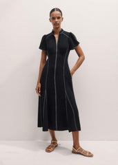 Black Contrast Stitch Midi Dress