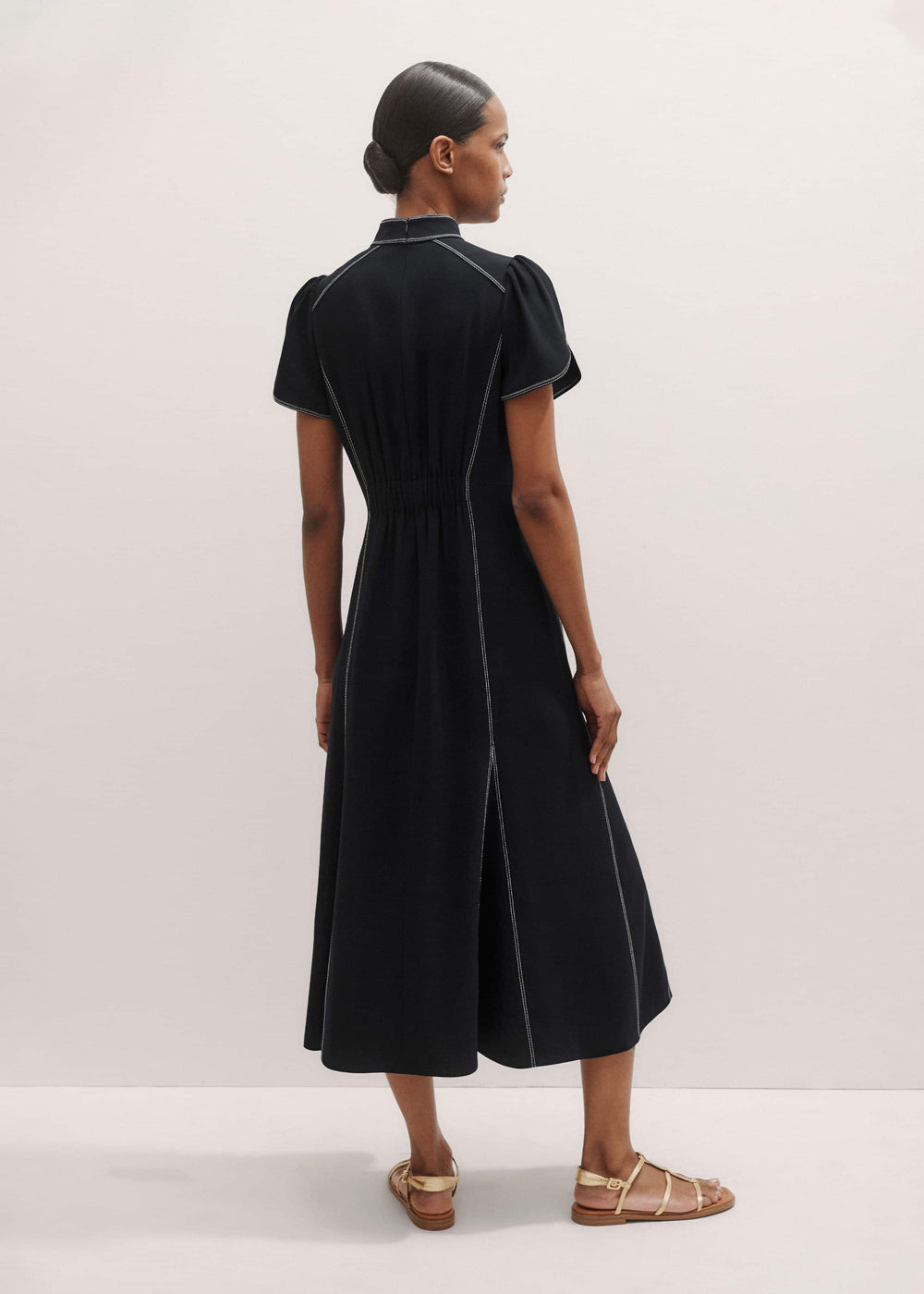 Black Contrast Stitch Midi Dress