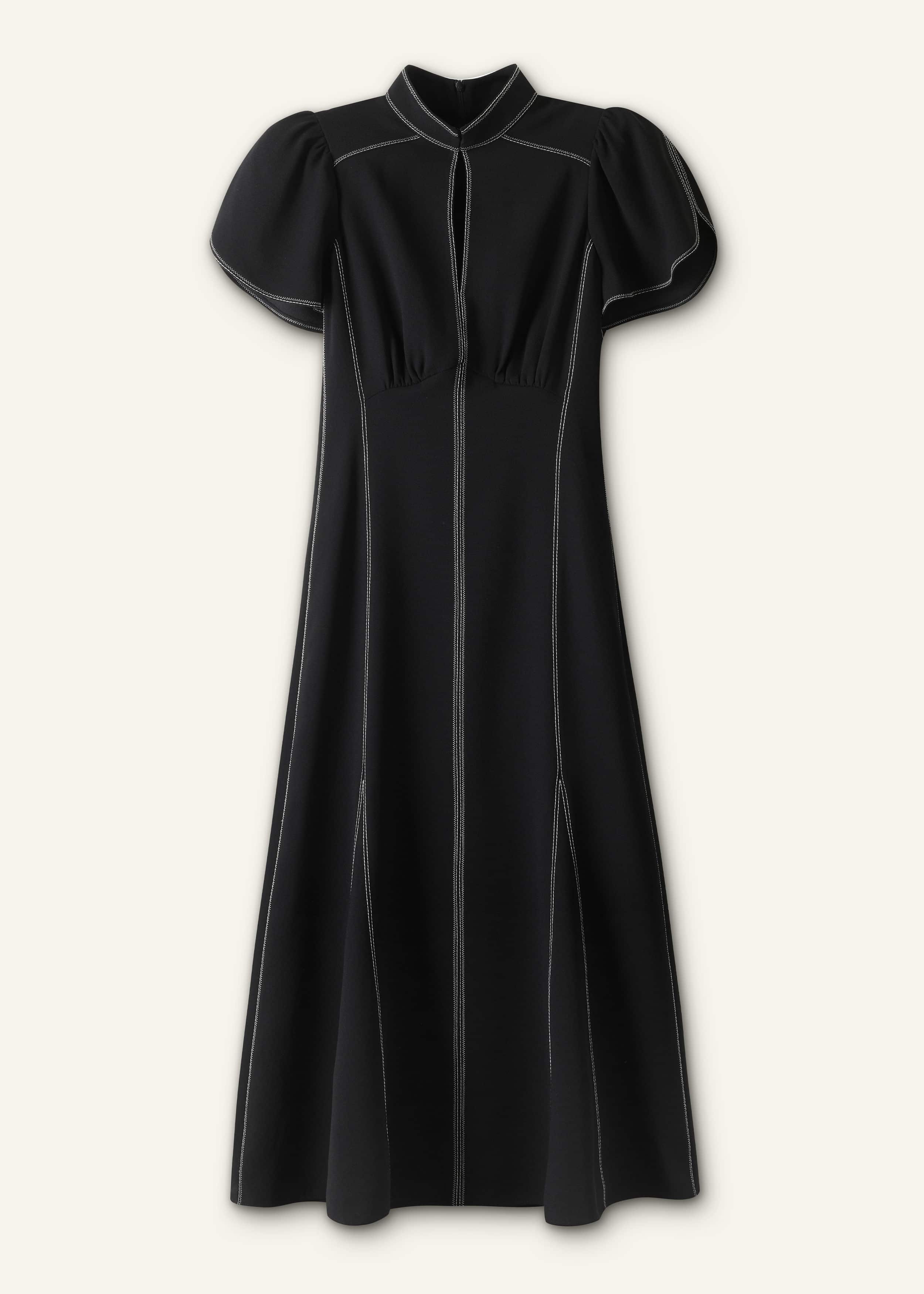 Black Contrast Stitch Midi Dress
