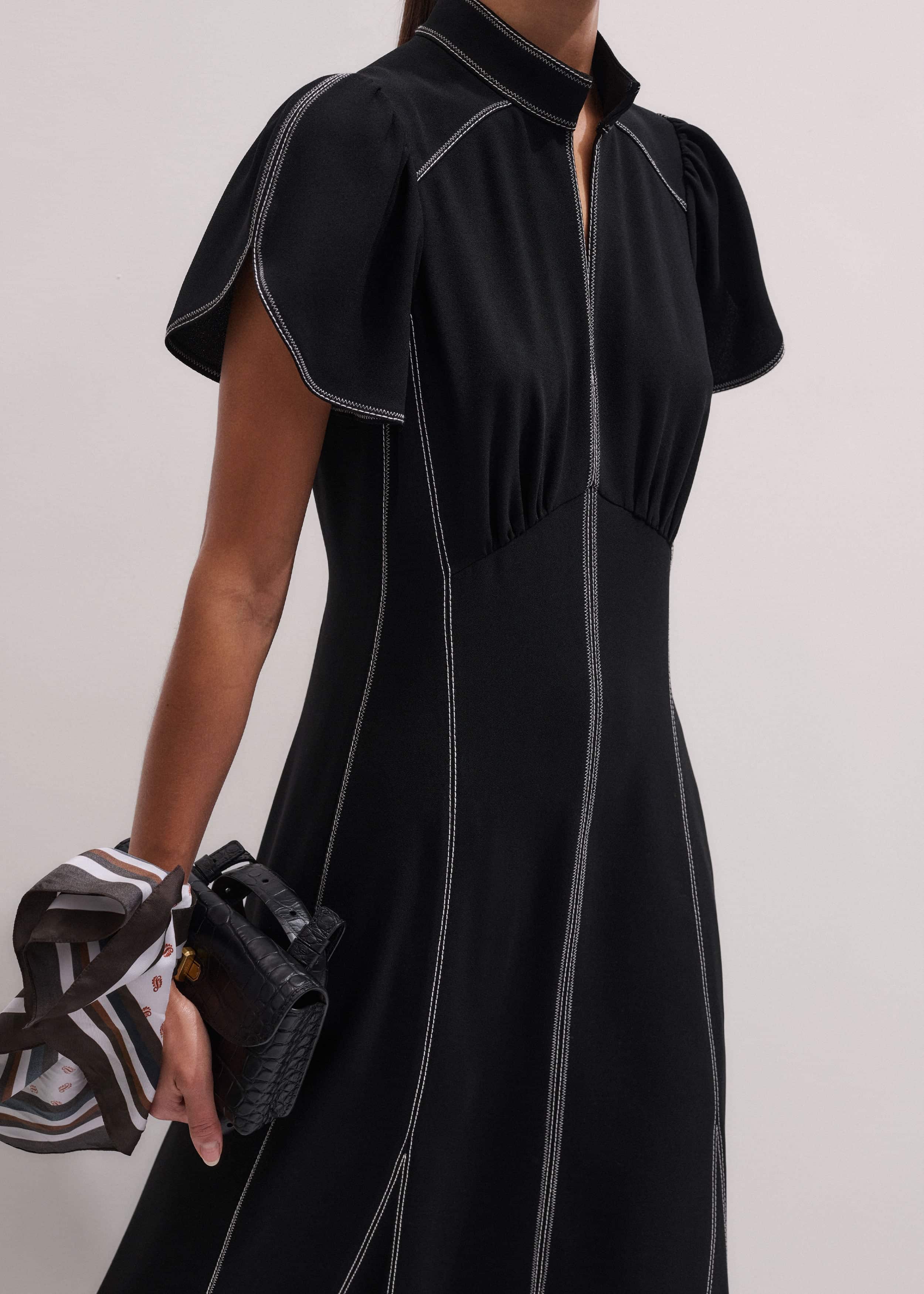 Black Contrast Stitch Midi Dress