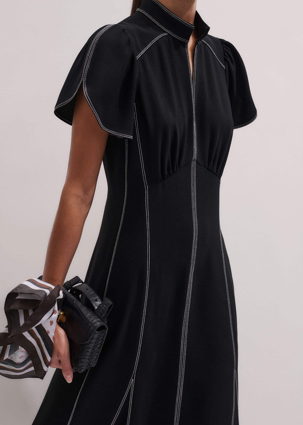 Black Contrast Stitch Midi Dress
