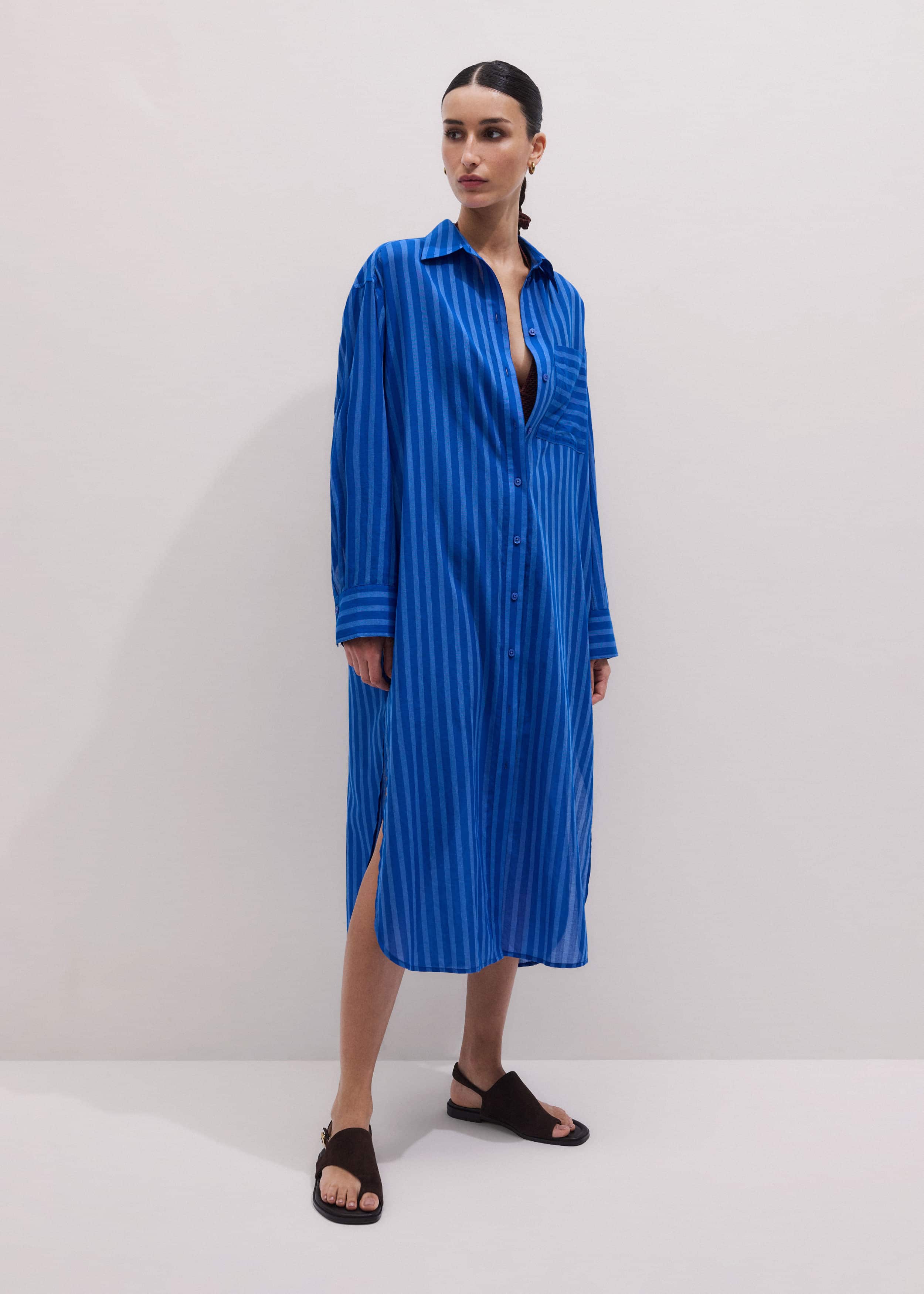 Blue Beach Midi Shirt Dress