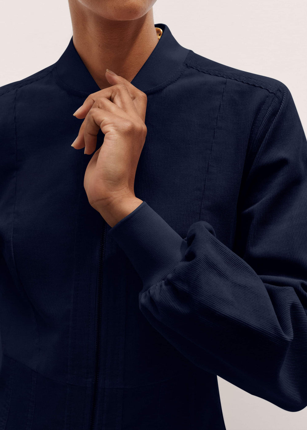 Navy Cotton Cord Pleated Midi Dress
