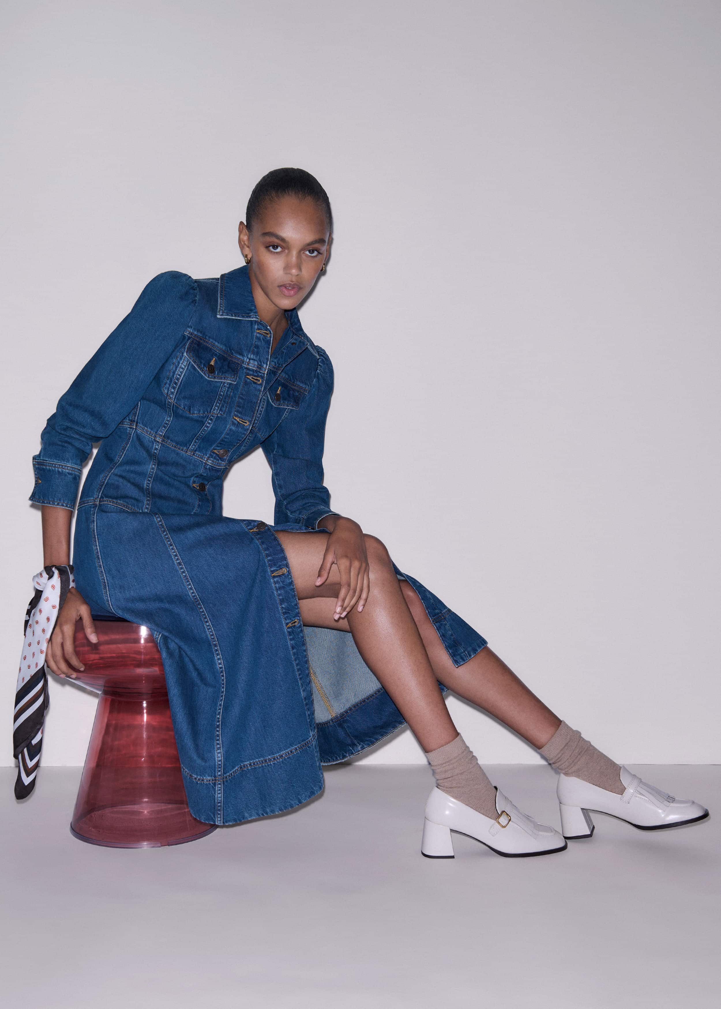 Blue Panelled Fit + Flare Midi Dress