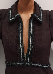 Brown Tweed Midi Dress