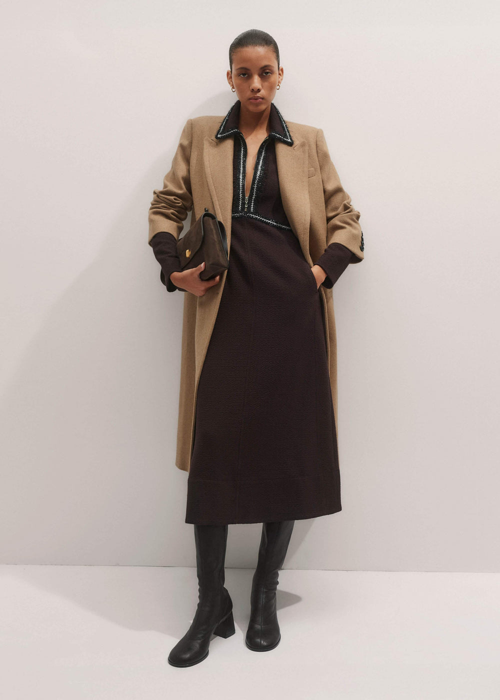 Brown Tweed Midi Dress