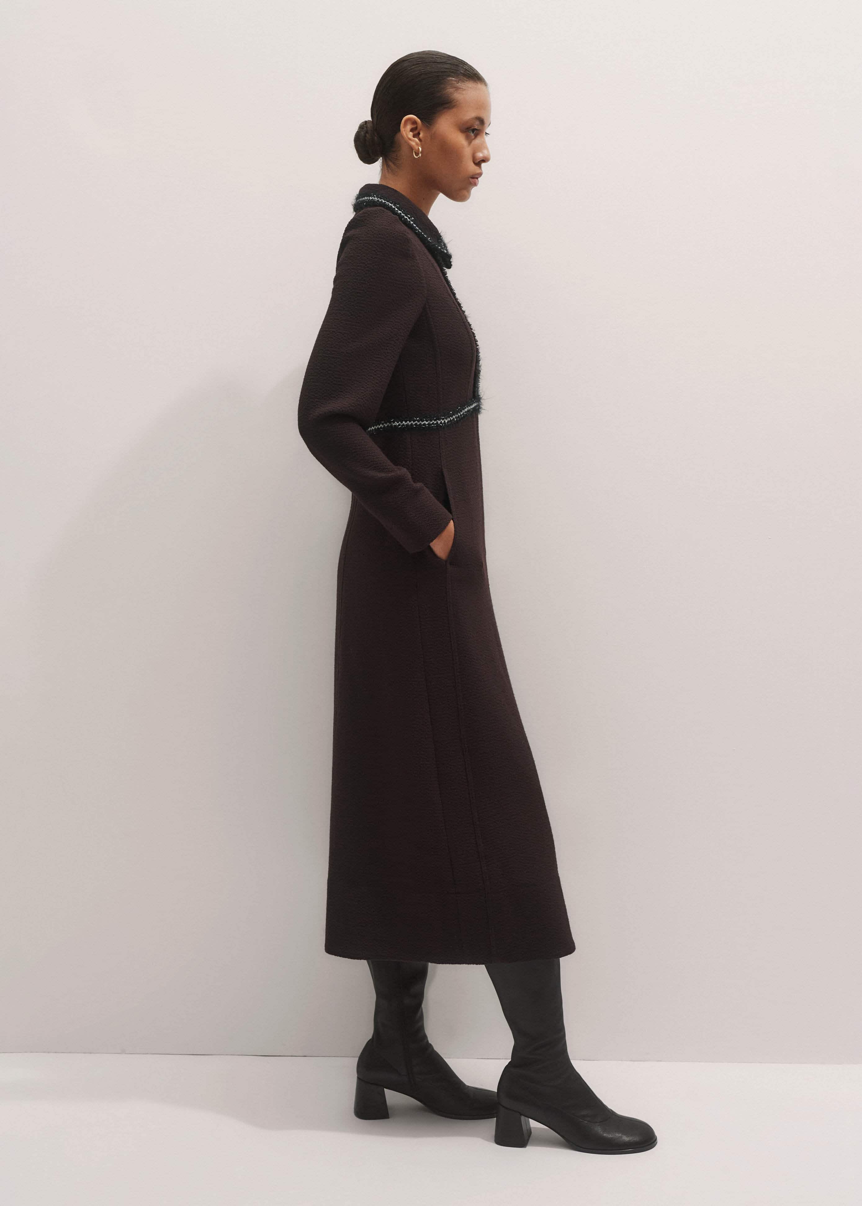 Brown Tweed Midi Dress