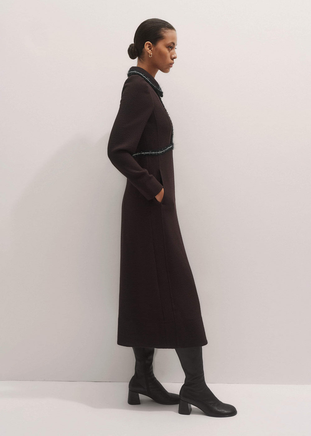 Brown Tweed Midi Dress