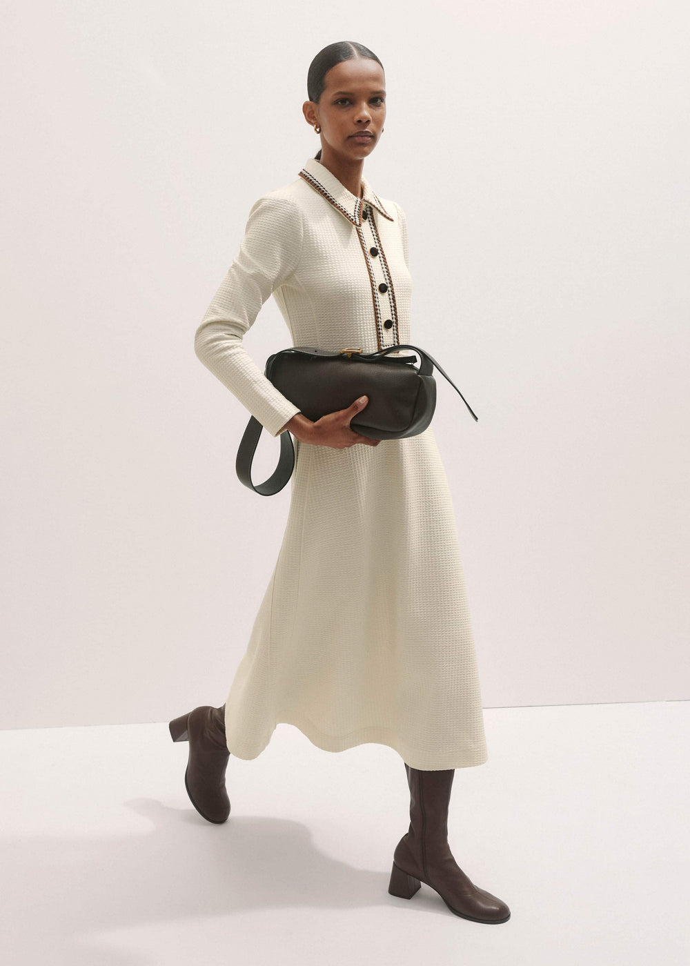 Cream Crochet Trim Fit and Flare Midi Dress