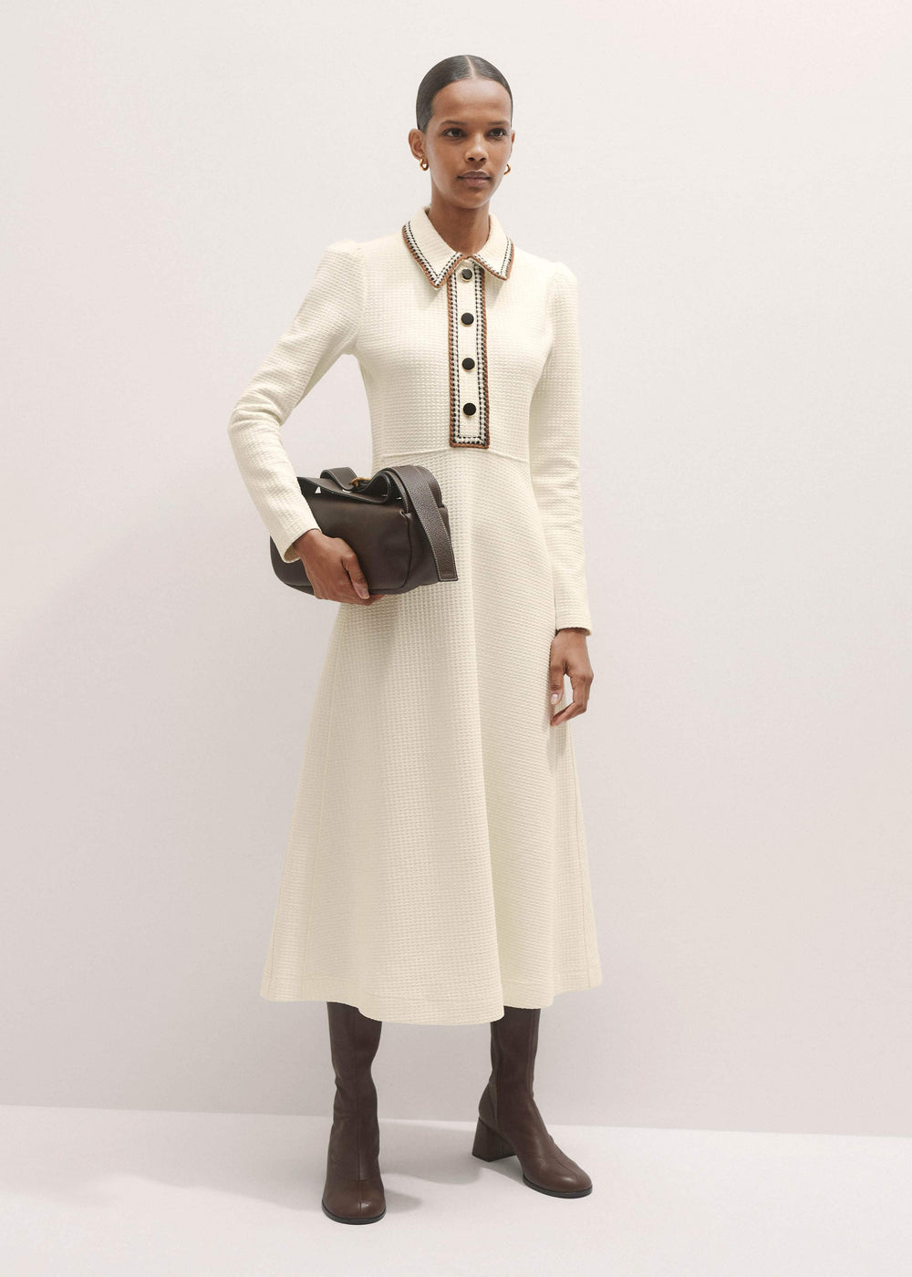 Cream Crochet Trim Fit and Flare Midi Dress