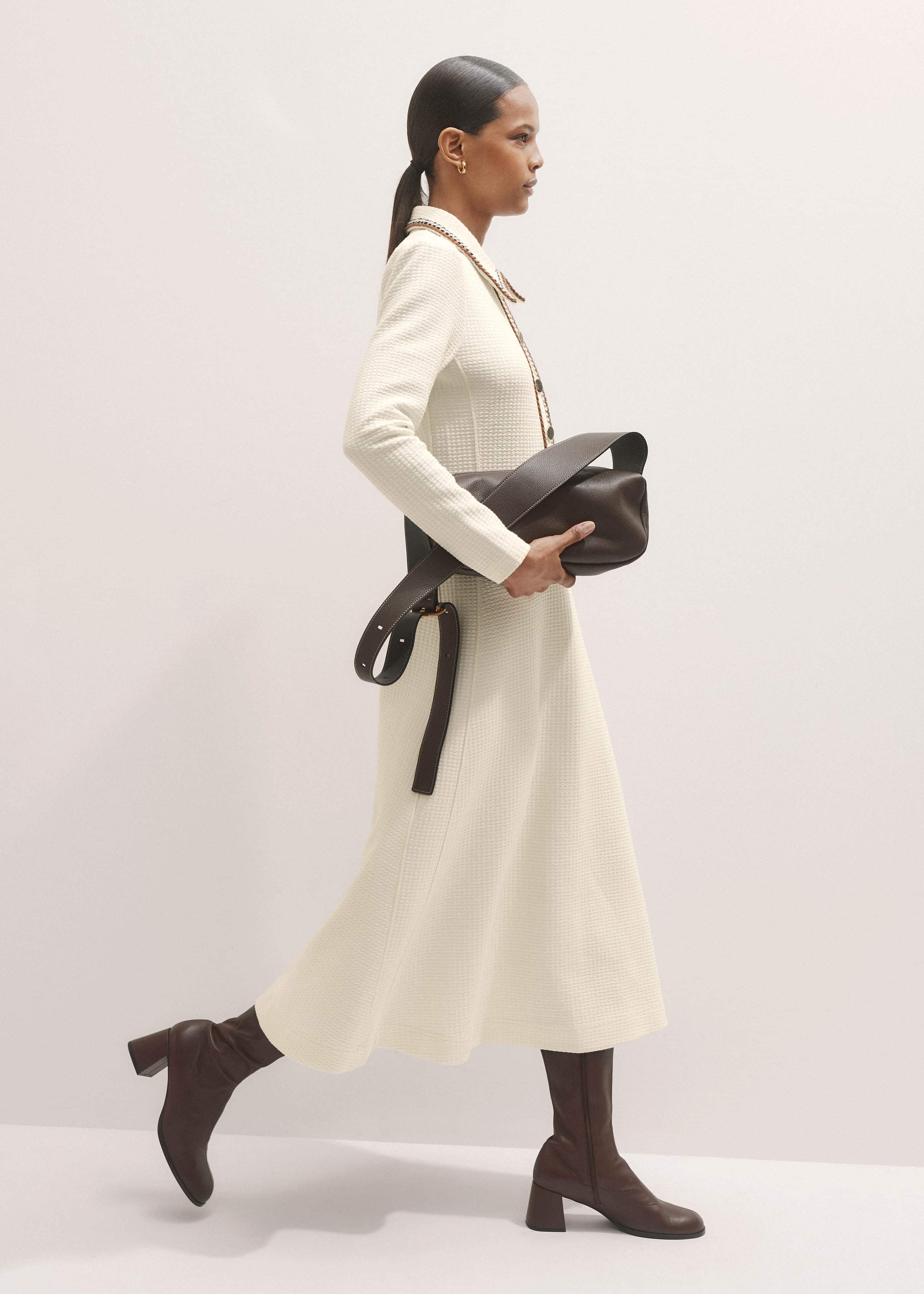 Cream Crochet Trim Fit and Flare Midi Dress