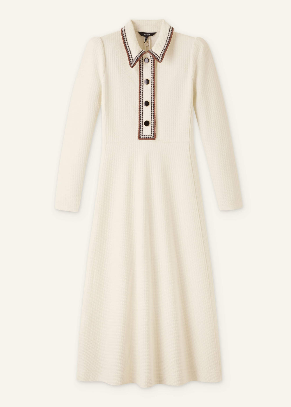 Cream Crochet Trim Fit and Flare Midi Dress