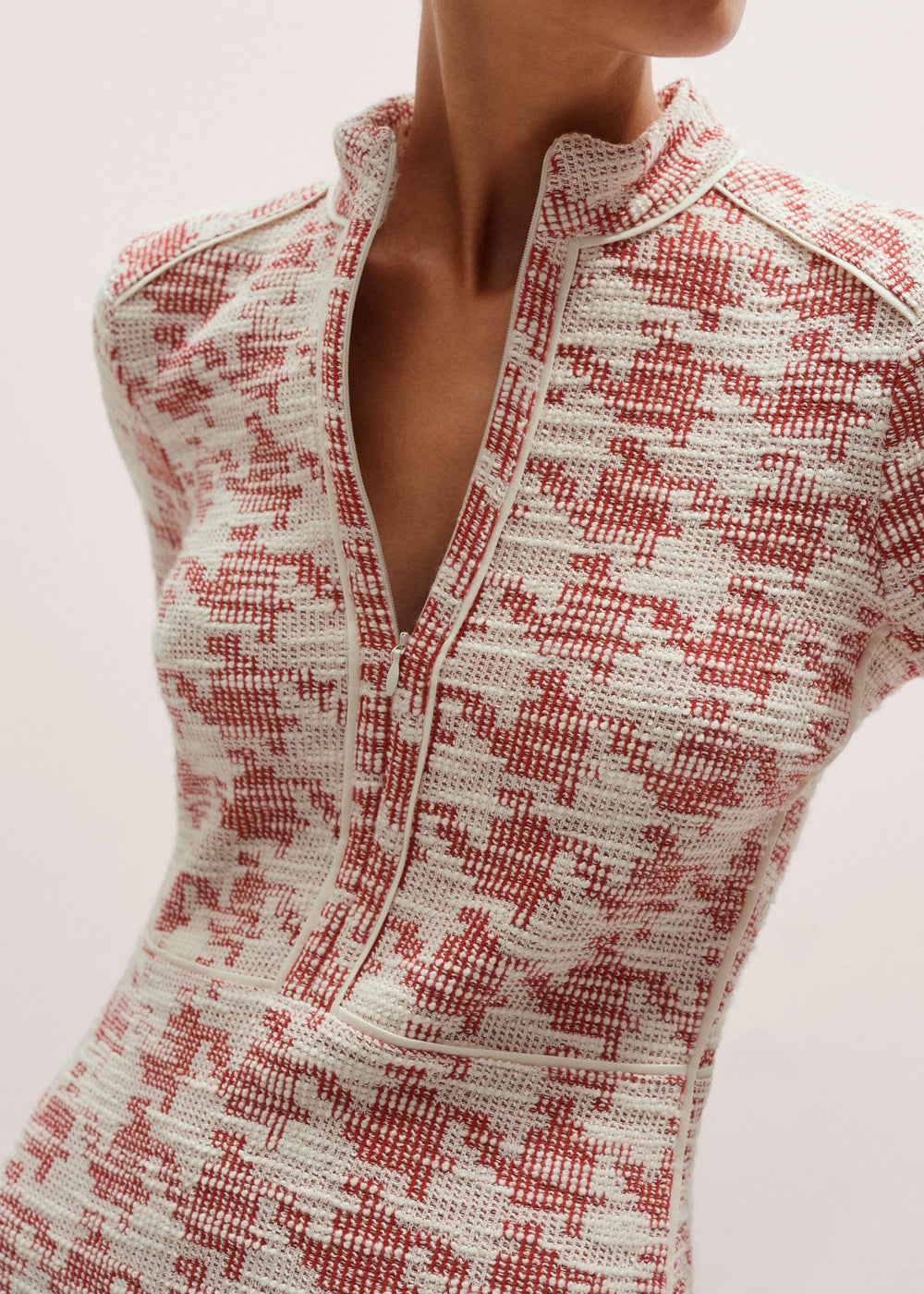 Red Exaggerated Houndstooth Midi Dress