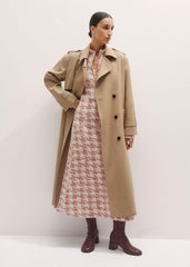 Red Exaggerated Houndstooth Midi Dress