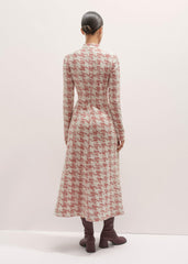 Red Exaggerated Houndstooth Midi Dress