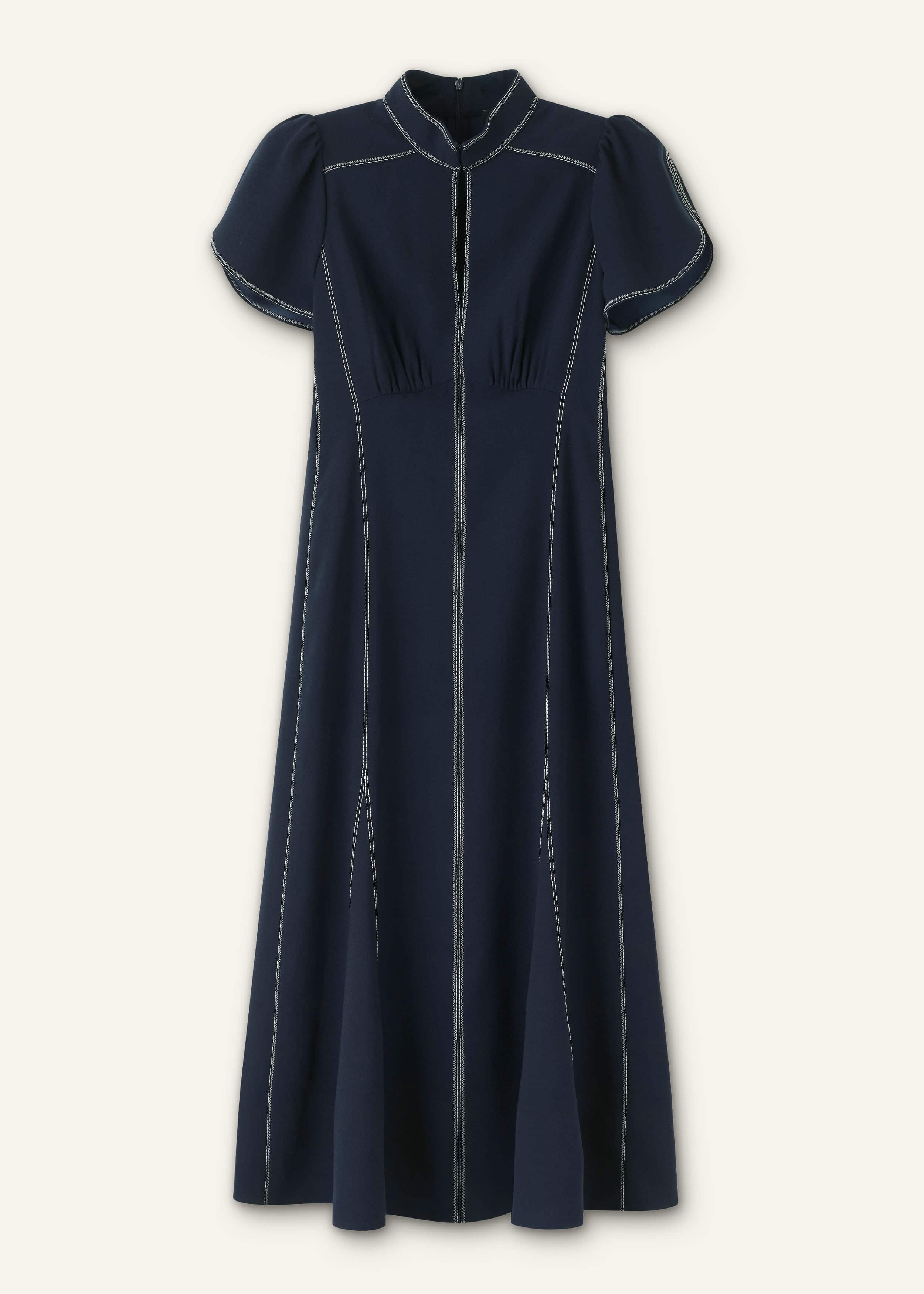 Navy Contrast Stitch Midi Dress