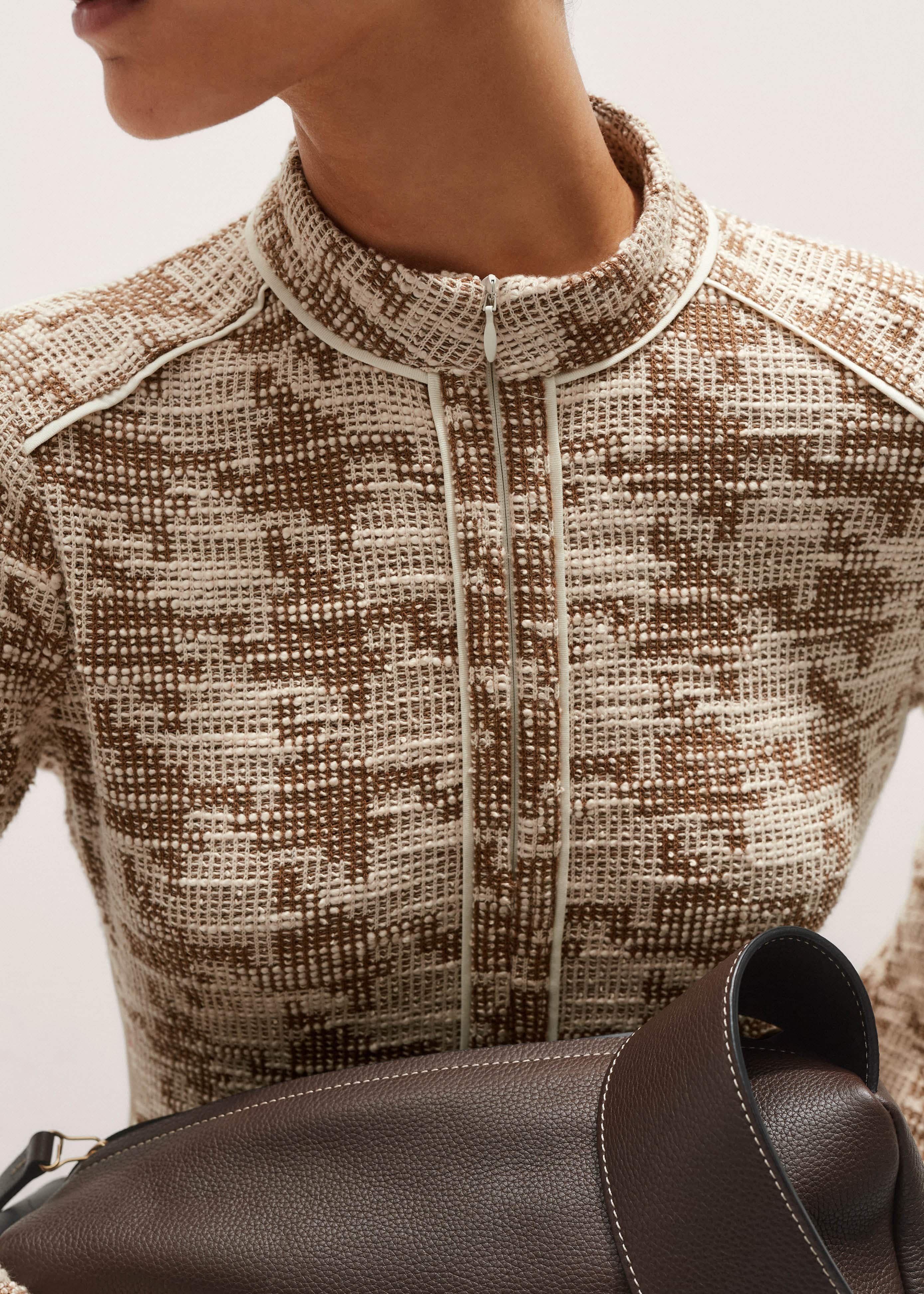 Brown Exaggerated Houndstooth Midi Dress