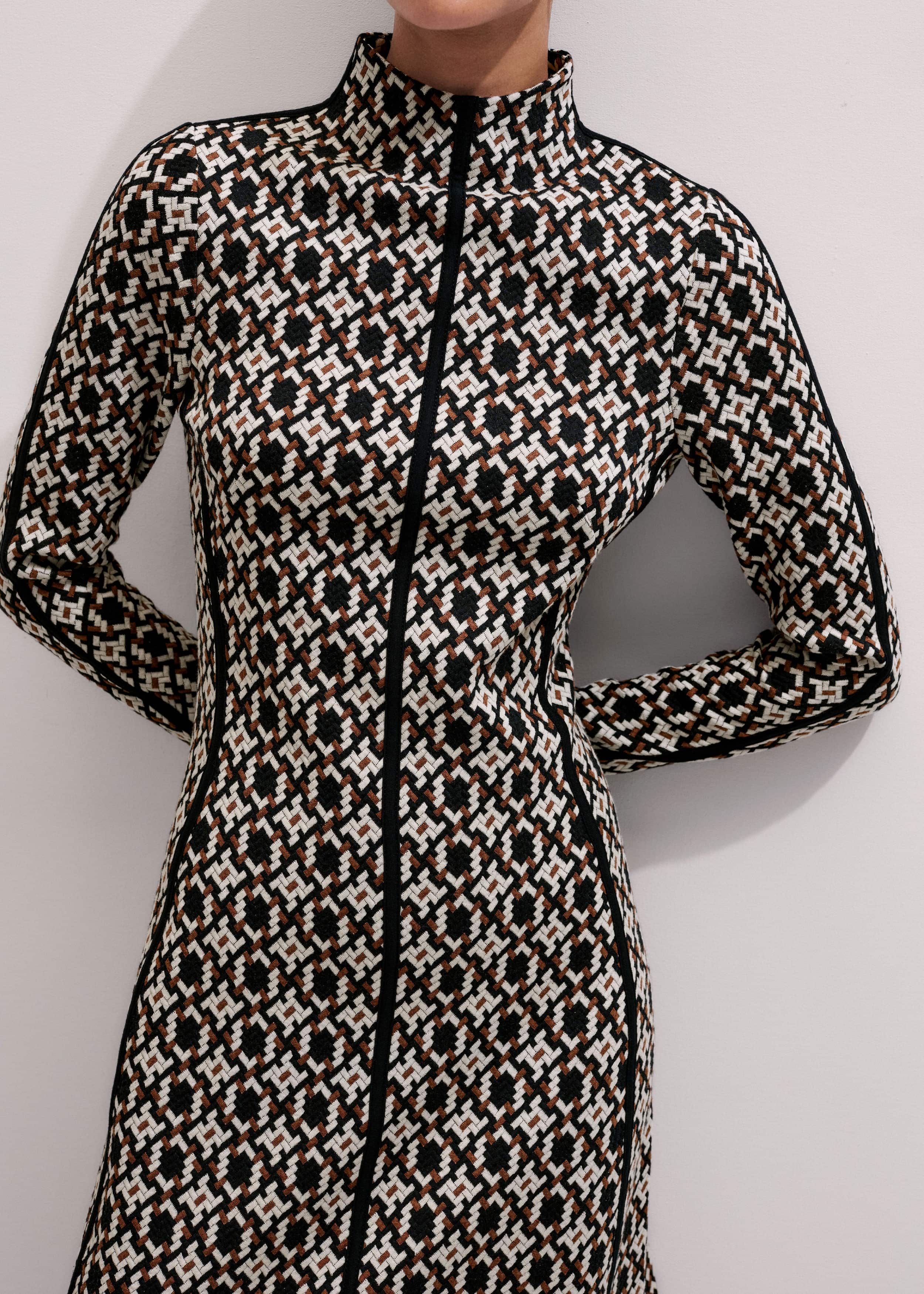 Navy Graphic Jacquard Fit and Flare Midi Dress