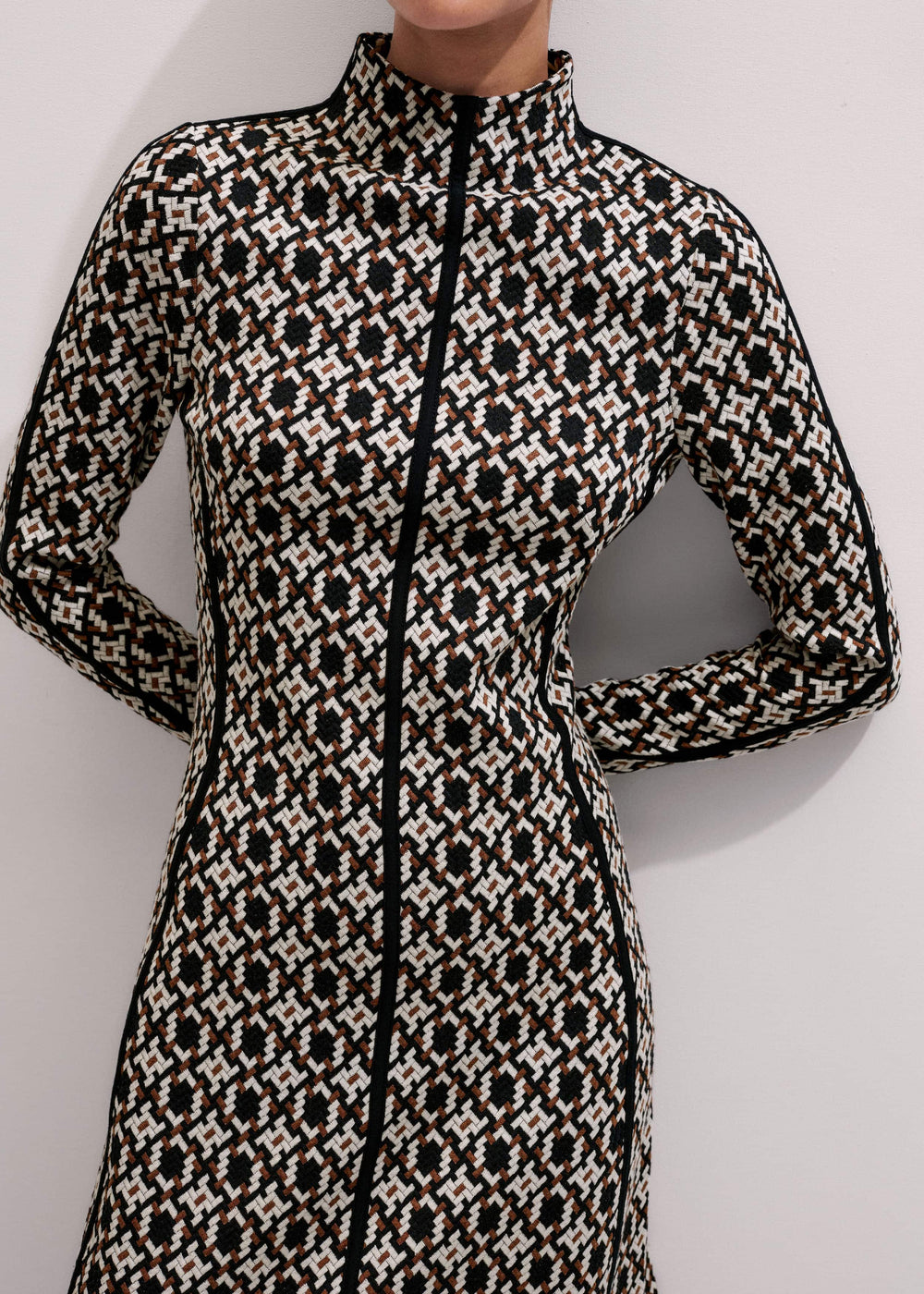 Navy Graphic Jacquard Fit and Flare Midi Dress