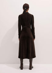 Brown Ponte Collared Cord Velour AM-PM Midi Dress