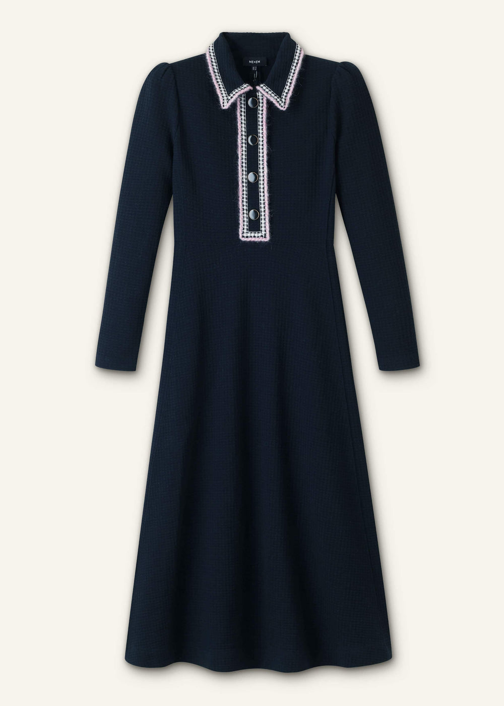 Navy Crochet Trim Fit and Flare Midi Dress