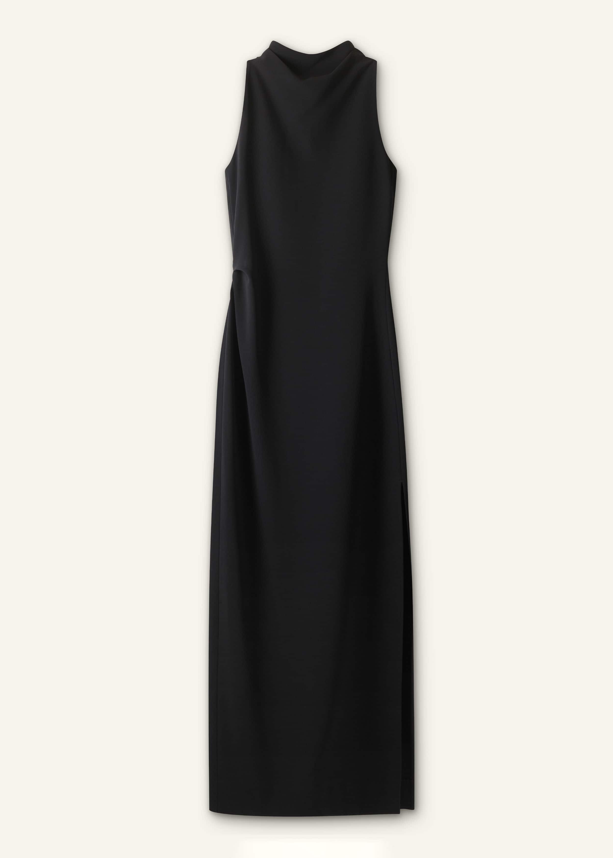 Black Draped Full Length Dress