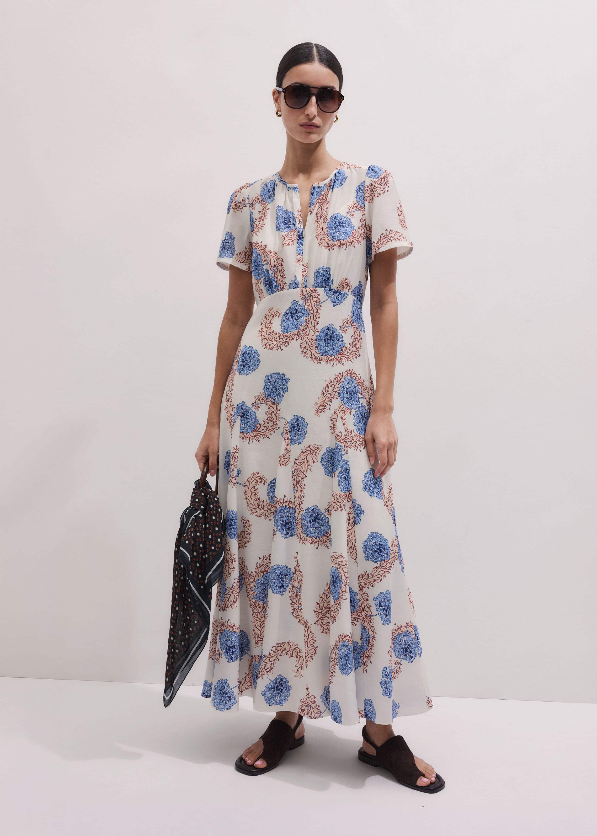 Cream Fit + Flare Maxi Dress
