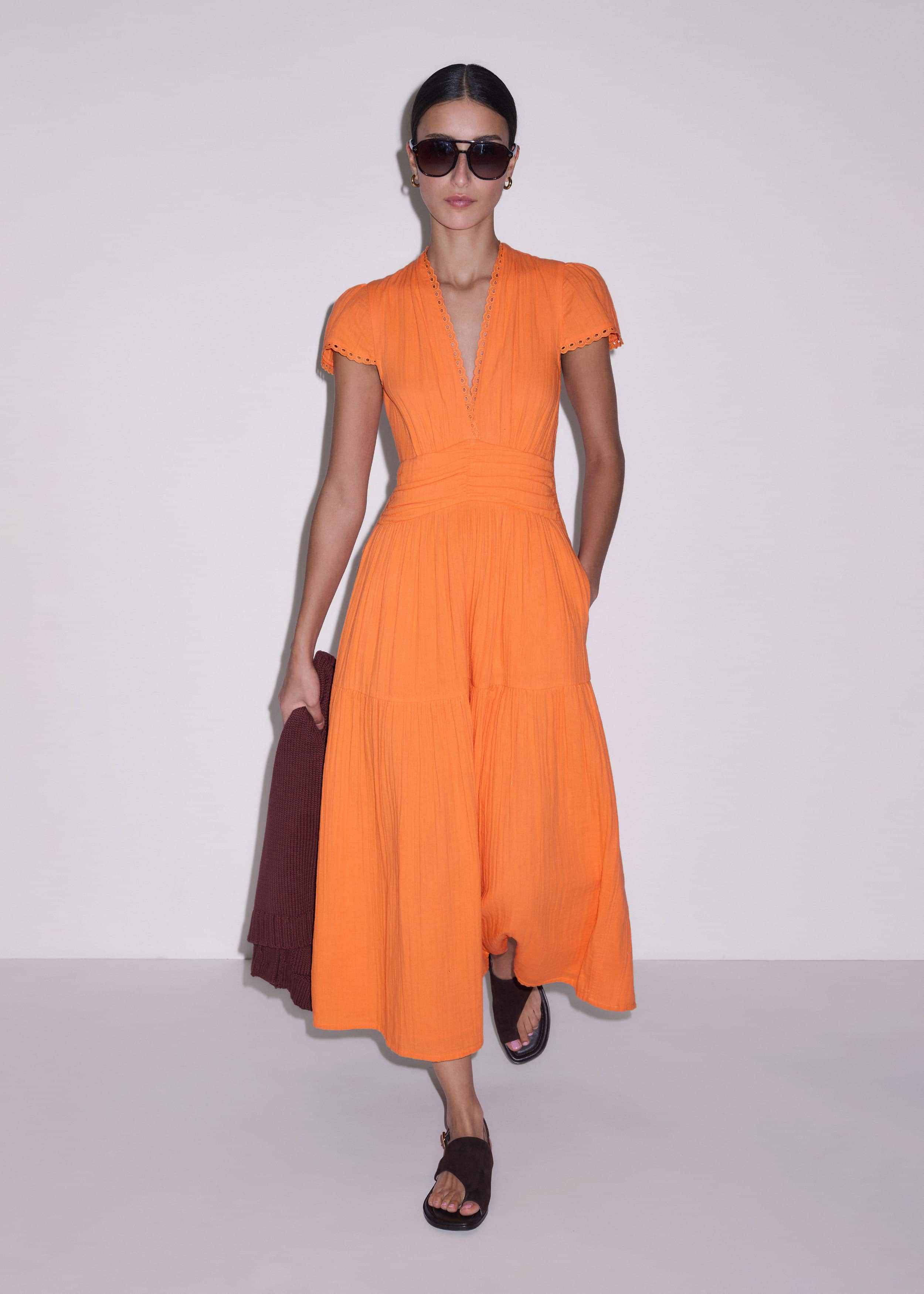 Orange Cheesecloth Fit + Flare Maxi Dress