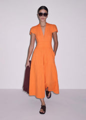Orange Cheesecloth Fit + Flare Maxi Dress