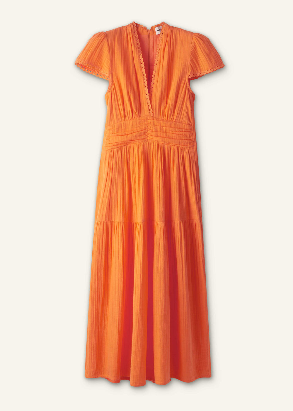 Orange Cheesecloth Fit + Flare Maxi Dress